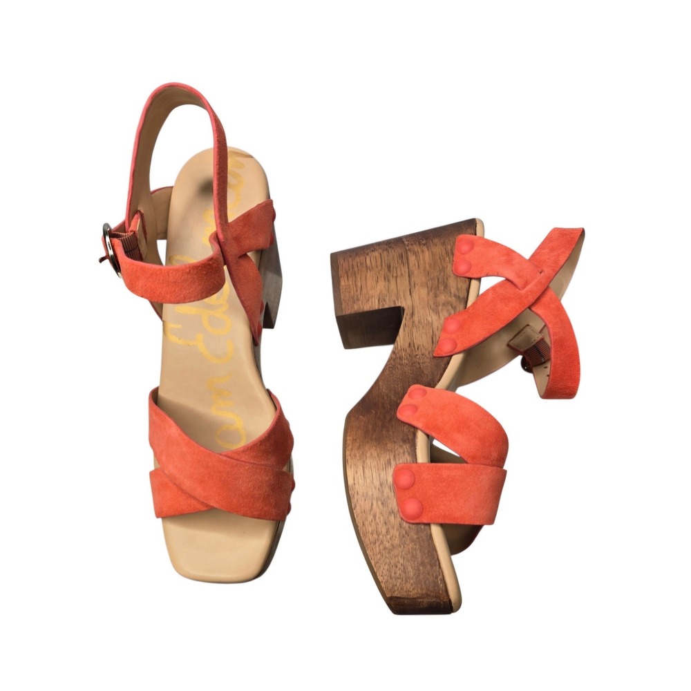 Sam Edelman Josefine Platform Heeled Sandals Size 8 Tangerine Orange Suede Clog